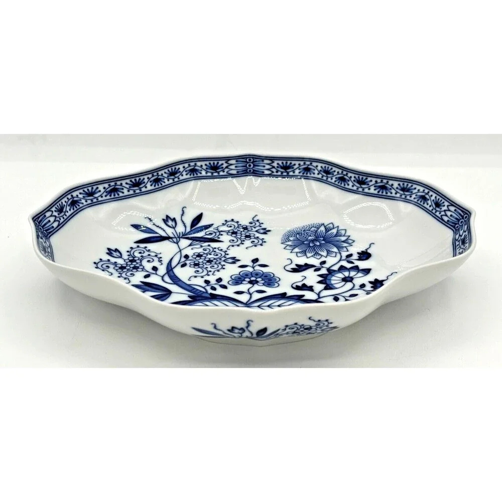 Hutschenreuther Serving Bowl Dish‎ Blue Onion Design Scalloped Rim Germany VTG